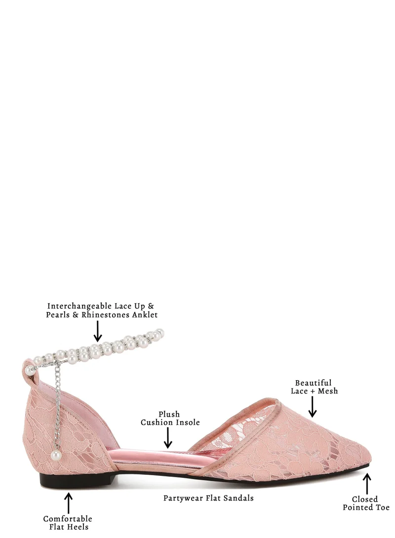 London Rag Tan Pearl & Rhinestone Strap Flat Sandals in Blush for Women | Best Price UAE