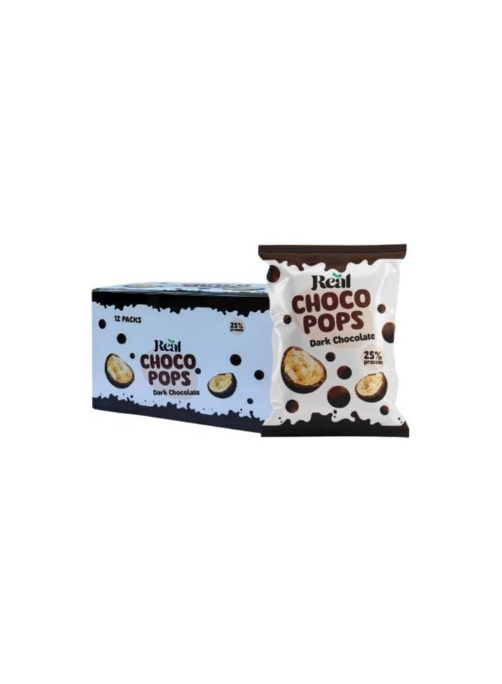 Real Real Protein Choco Pops 32g, Low Sugar, Low Calorie, 8g Protein, Healthy Snacks, 32g per (Pack of 12, Dark Chocolate)  - Image 1