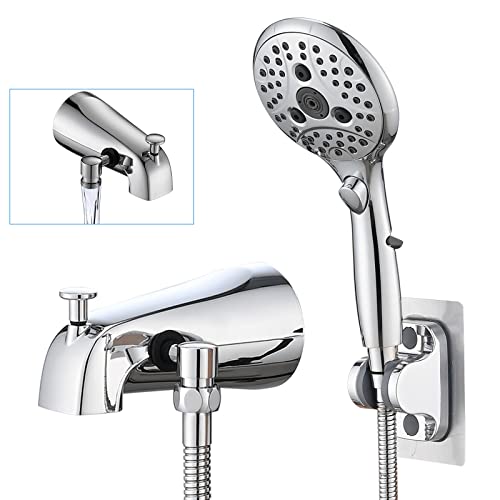 PROOX All Metal Tub Spout with Diverter, 6 Settings Hand held Shower with ON/OFF Pause Switch, Bathtub Faucet with Sprayer Chrome - Image 1