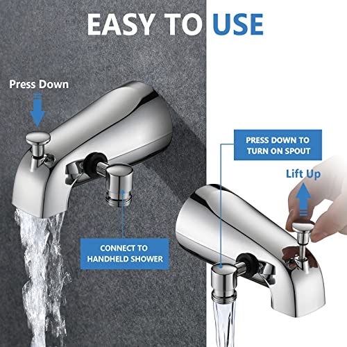PROOX All Metal Tub Spout with Diverter, 6 Settings Hand held Shower with ON/OFF Pause Switch, Bathtub Faucet with Sprayer Chrome - Image 4
