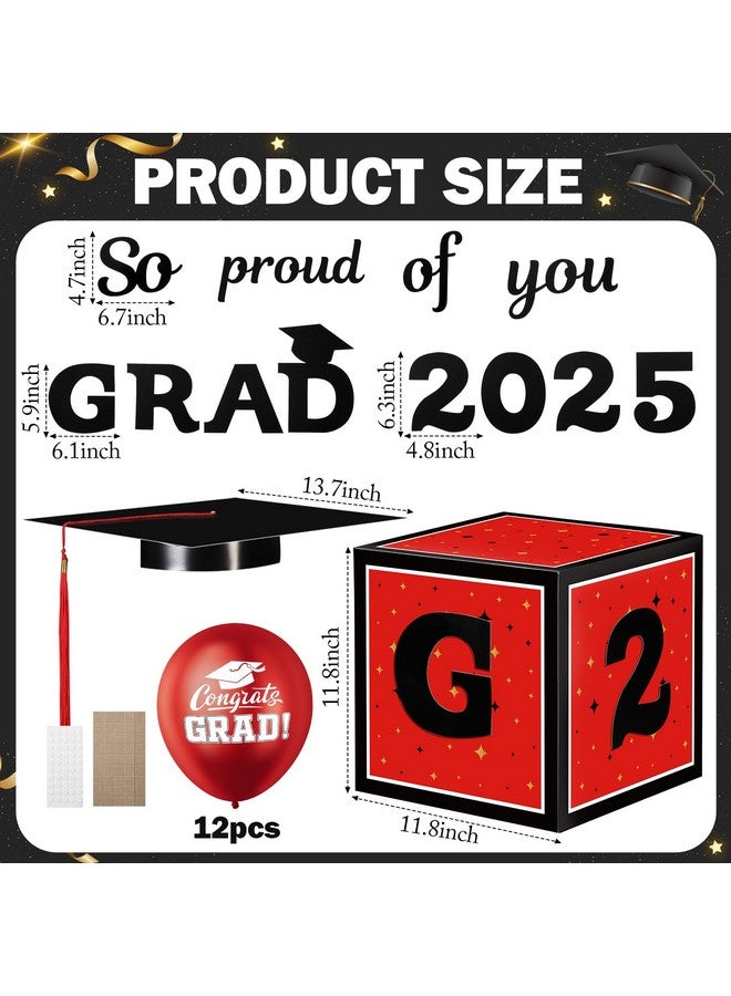 Gejoy Gejoy 2025 Red and Black Graduation Decorations Prom Boxs Decorations 2025 Graduation Balloon Boxes with Letters Grad Cap for Grad Party School Home College - Image 3