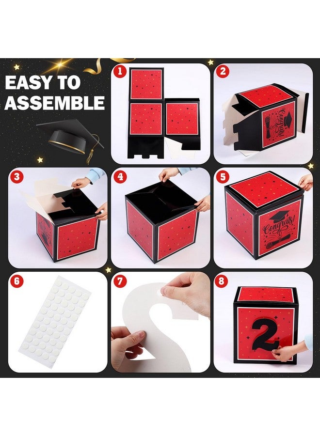 Gejoy Gejoy 2025 Red and Black Graduation Decorations Prom Boxs Decorations 2025 Graduation Balloon Boxes with Letters Grad Cap for Grad Party School Home College - Image 5