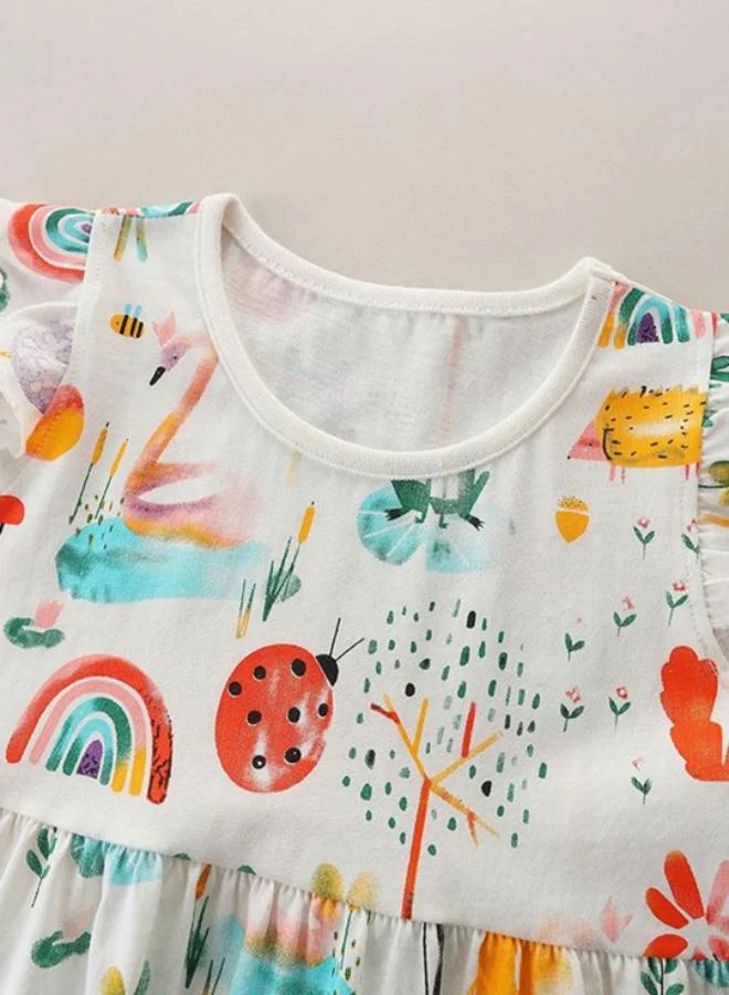 يونيكي White A-Line Crew Neck Printed Dress