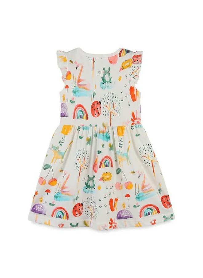 YUNIQEE White A-Line Crew Neck Printed Dress