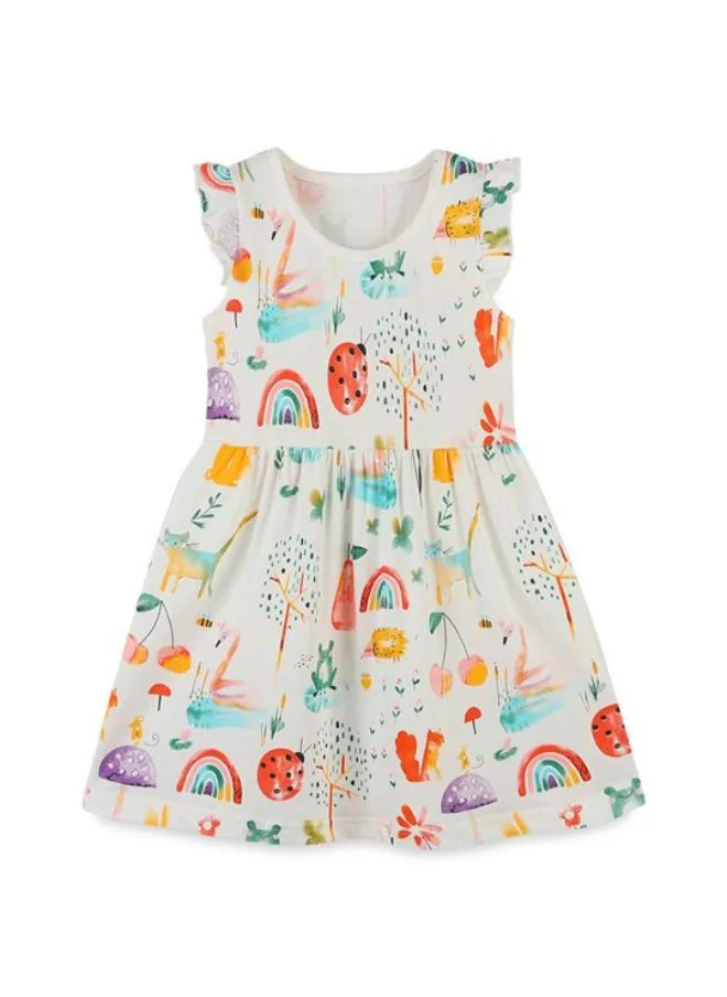 YUNIQEE White A-Line Crew Neck Printed Dress