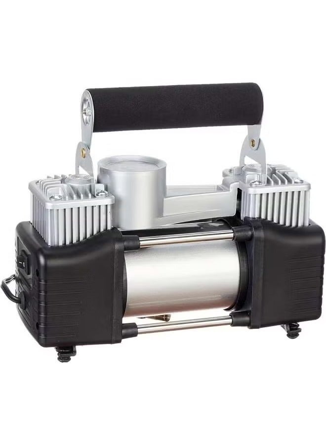 Denx Heavy duty 2-piston double cylinder car tire inflator and tire compressor with high brightness headlight and a bag for easy carrying and storage. - Image 2