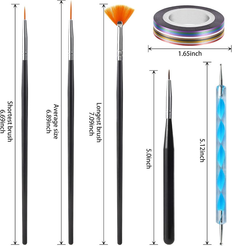Artdone Nail Art Brushes set,Nail Art Tool Set,Nail Dotting Tools,Nail Dust Brush,Striping Nail Art Brushes for Long Lines,Nail Drawing Pen For Nail Design.… - Image 2