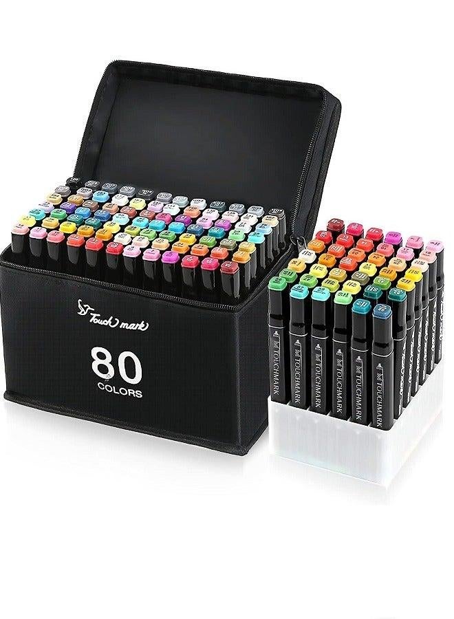 Touchfive 80-Color Dual Tip Art Markers Set for Sketching, Drawing, and Design with Carrying Case - Image 1
