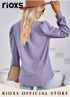 RIOXS Women's V-neck Long Sleeve Blouse,Loose Casual Blouse,Soft Comfortable Pullover Shirt,Classic Comfortable Tops,Solid Color Tops,For Work/Office/Vacation/Travel/Basic Daily Wear  - Image 5