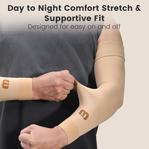 MGANG Lymphedema Compression Arm Sleeve for Women Men, Opaque, 15-20 mmHg Compression Full Arm Support with Silicone Band, Relieve Swelling, Edema, Post Surgery Recovery, Single Beige XL - Image 4