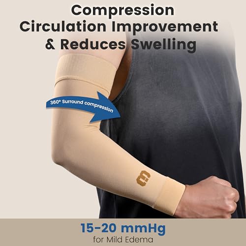MGANG Lymphedema Compression Arm Sleeve for Women Men, Opaque, 15-20 mmHg Compression Full Arm Support with Silicone Band, Relieve Swelling, Edema, Post Surgery Recovery, Single Beige XL - Image 3