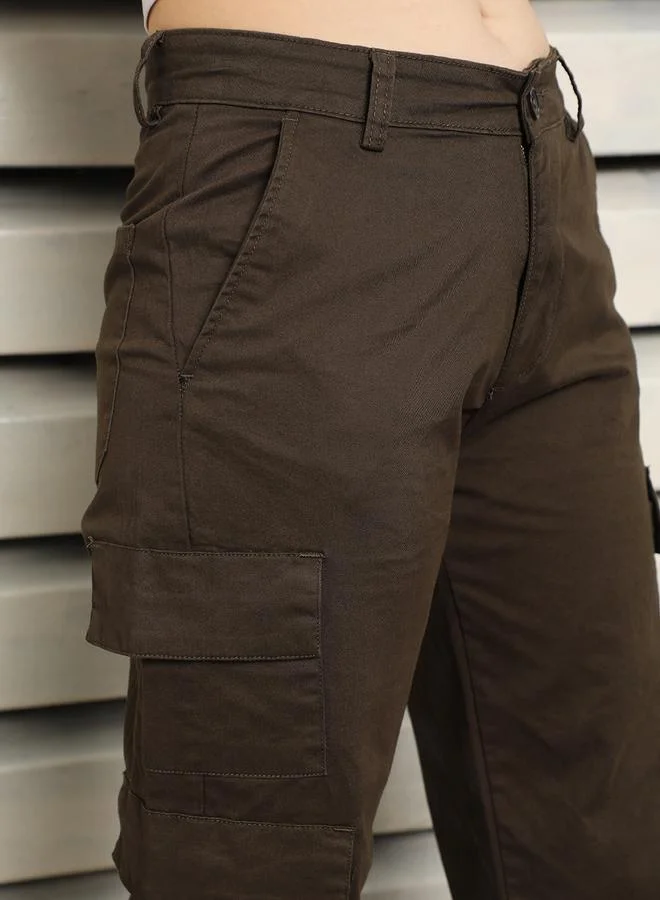HIGH STAR High Rise Straight Fit Cargo Trousers by Styli