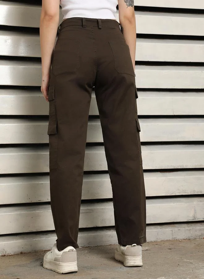 HIGH STAR High Rise Straight Fit Cargo Trousers by Styli