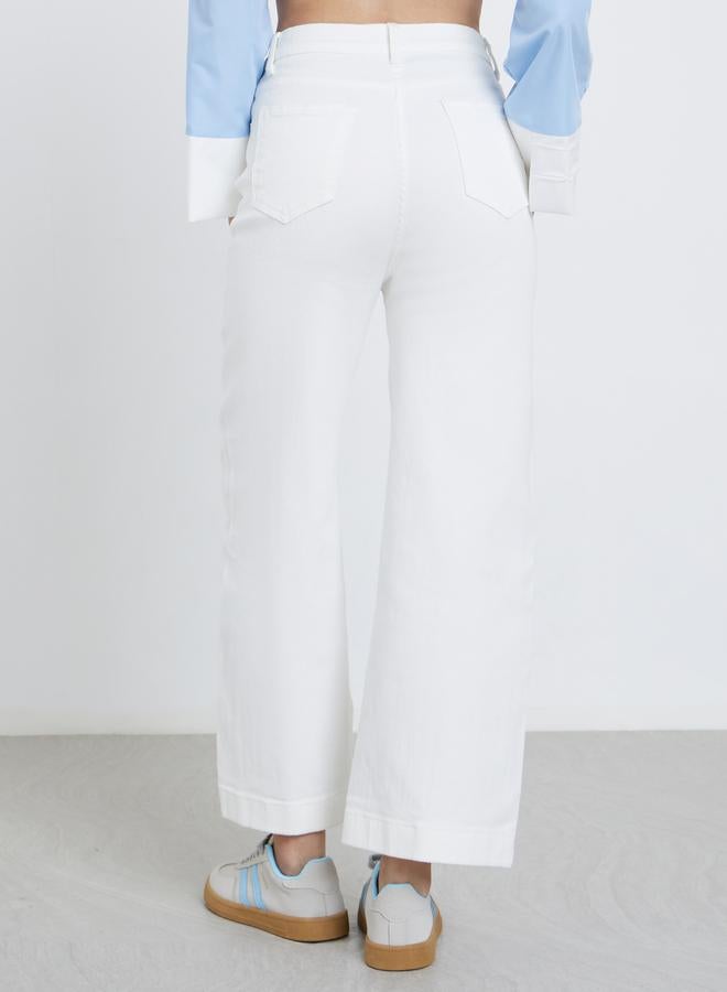 ستايلي بنطال جينز سادة بخصر متوسط وقصة أرجل واسعة - Image 4