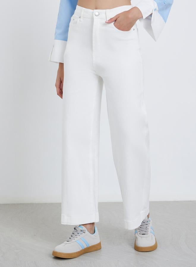 ستايلي بنطال جينز سادة بخصر متوسط وقصة أرجل واسعة - Image 2