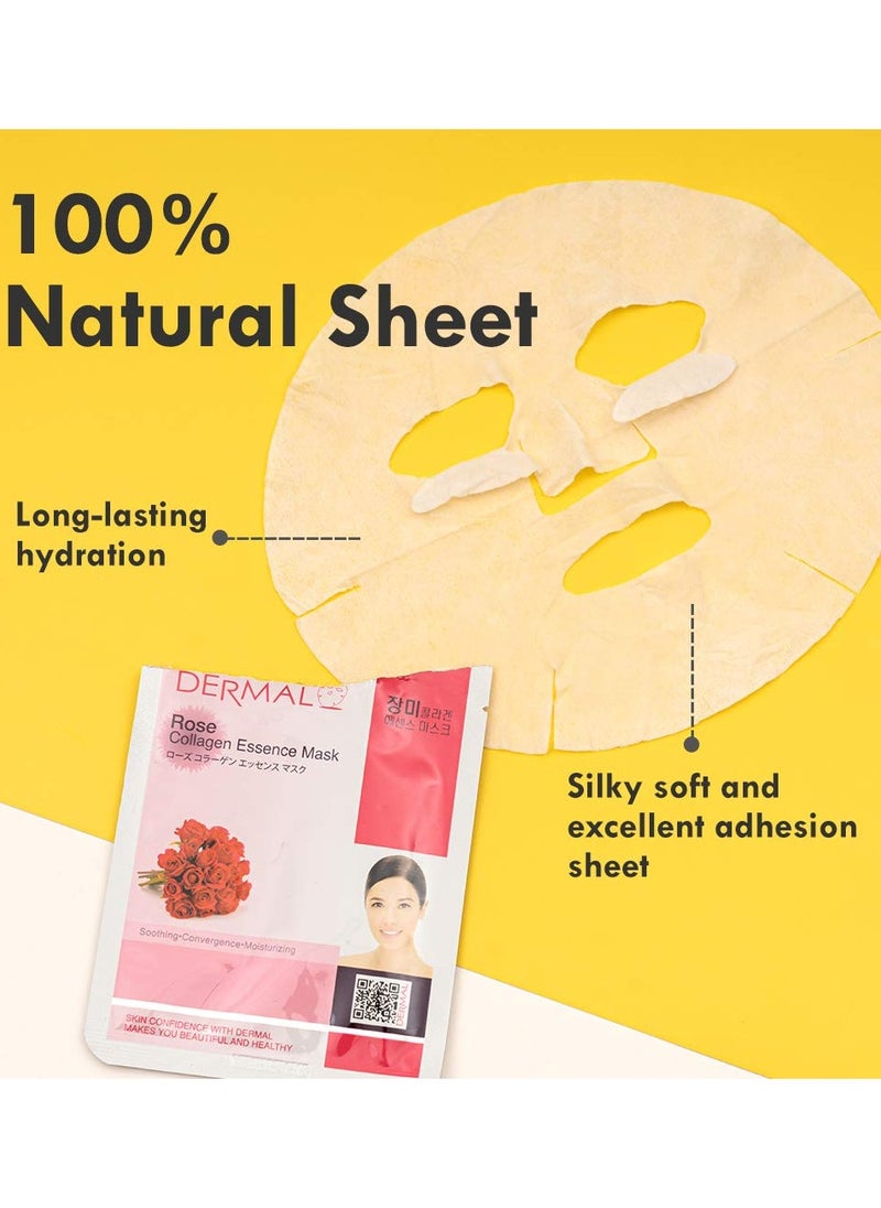 DERMAL - 16 Combo Pack B Collagen Essence Korean Face Mask - Hydrating and Soothing Facial Mask with Panthenol - Hypoallergenic Self Care Sheet Mask for All Skin Types - Natural Home Spa Treatment Masks - Image 1