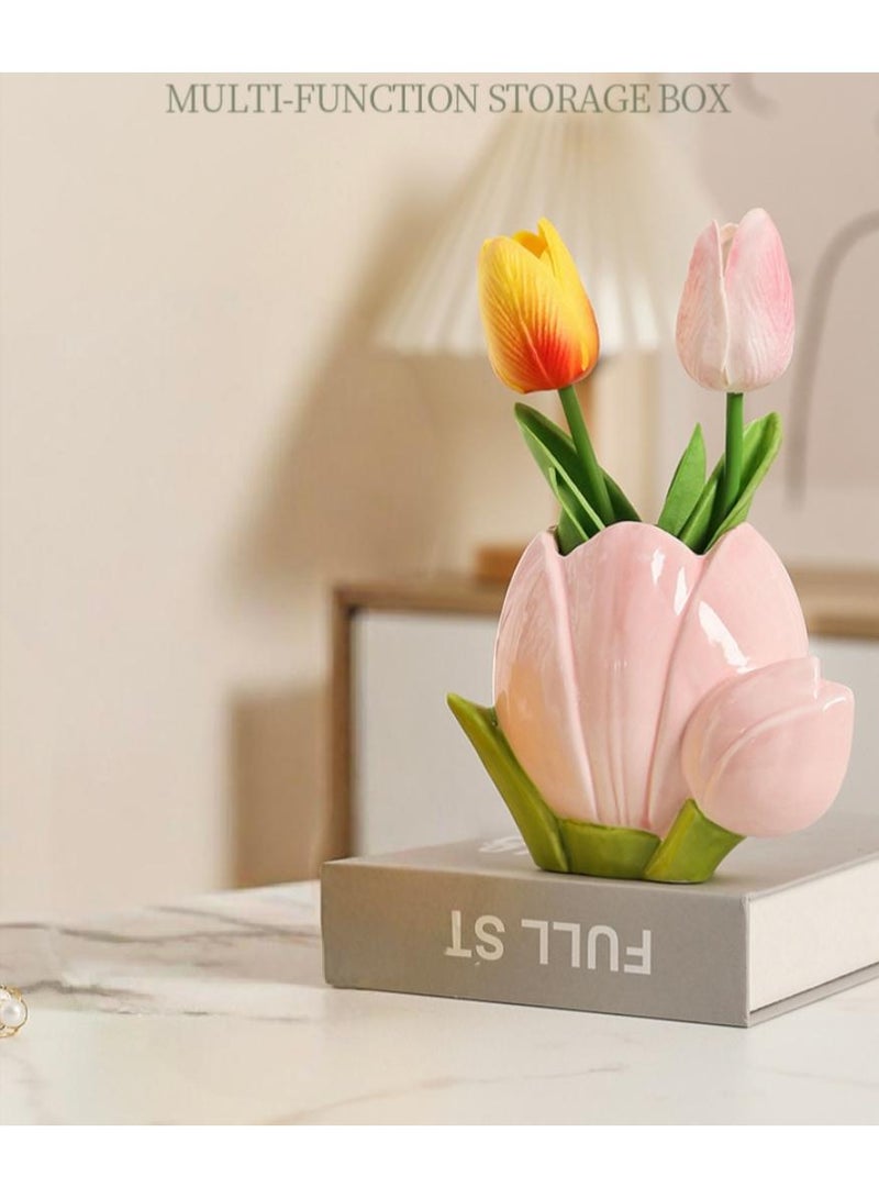 PAPERSAY Ceramic Pen Holder, Makeup Brush Holder, Tulip Shaped Pen Holder, Desk Decoration for Pens, Makeup Brushes, Stationery (10.5x 9.4 x 6.1 cm/Pink ) - Image 5