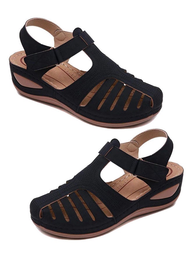 NIBEMINENT Hollow Out Wedge Sandals Black