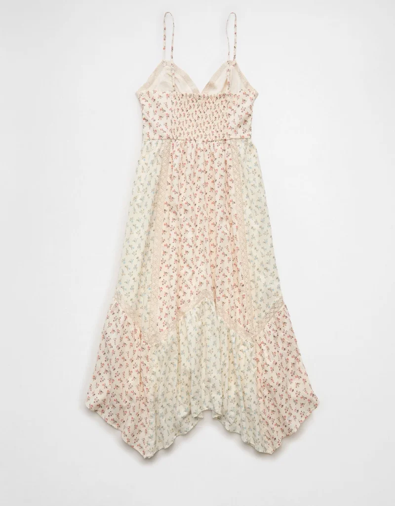 American Eagle  AE V-Neck Lace Inset Hanky Hem Midi Dress for Women | Best Price UAE