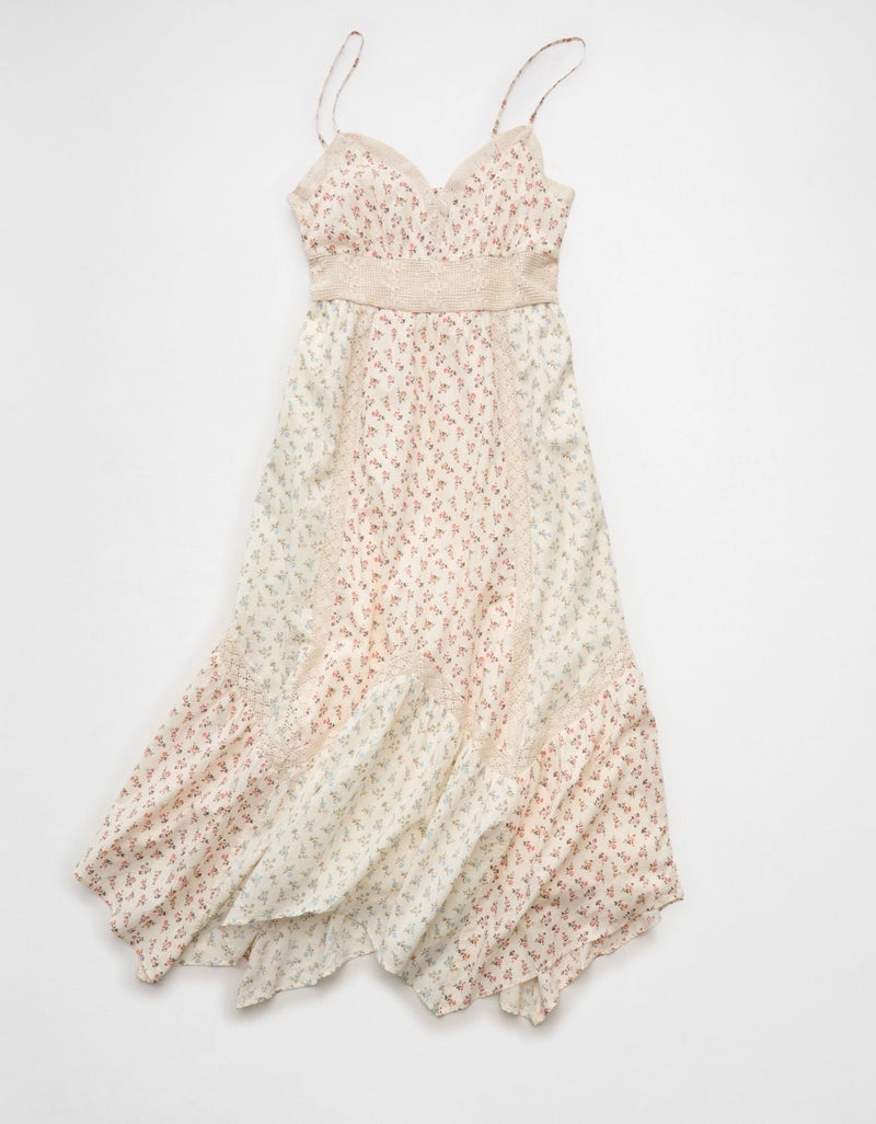 American Eagle AE V-Neck Lace Inset Hanky Hem Midi Dress - Image 4