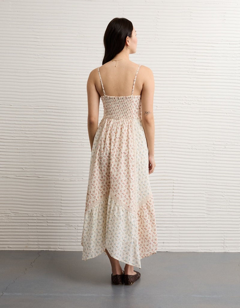 American Eagle AE V-Neck Lace Inset Hanky Hem Midi Dress - Image 2