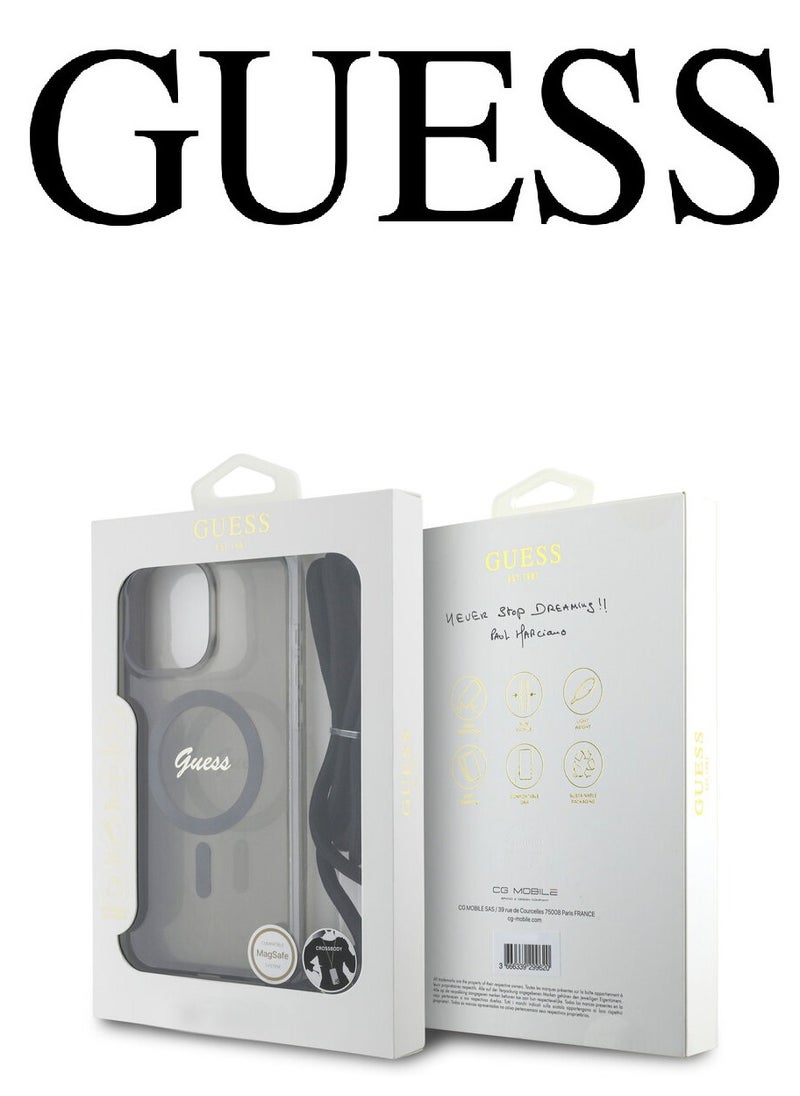 CG MOBILE iPhone 16 Pro Case, supports wireless charging and has a neck strap, with an original design and approved by the global brand GUESS in Clear black  - Image 5