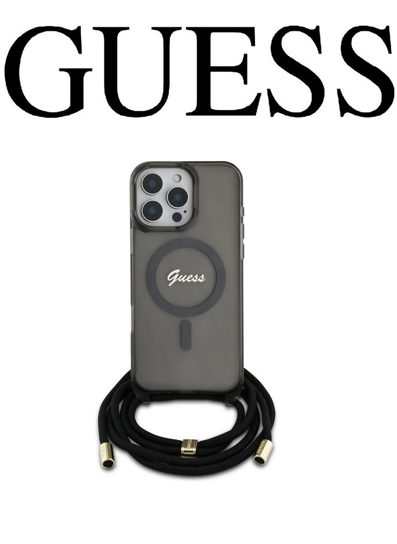 CG MOBILE iPhone 16 Pro Case, supports wireless charging and has a neck strap, with an original design and approved by the global brand GUESS in Clear black  - Image 2