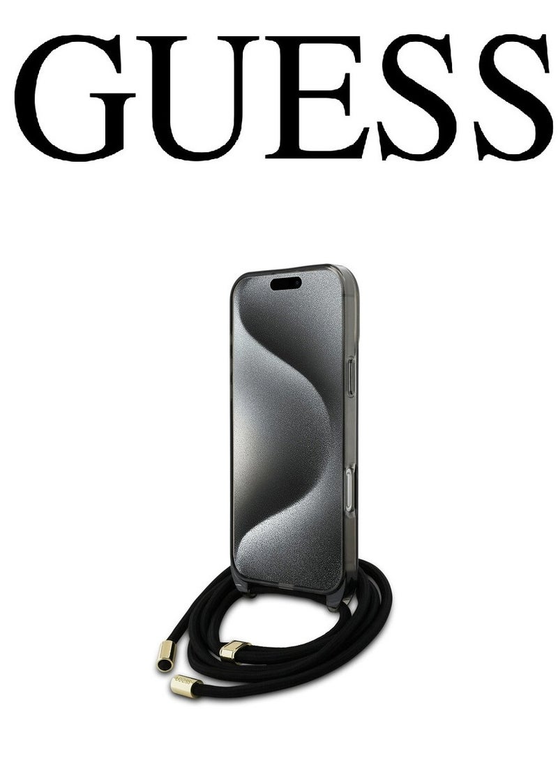 CG MOBILE iPhone 16 Pro Case, supports wireless charging and has a neck strap, with an original design and approved by the global brand GUESS in Clear black  - Image 3