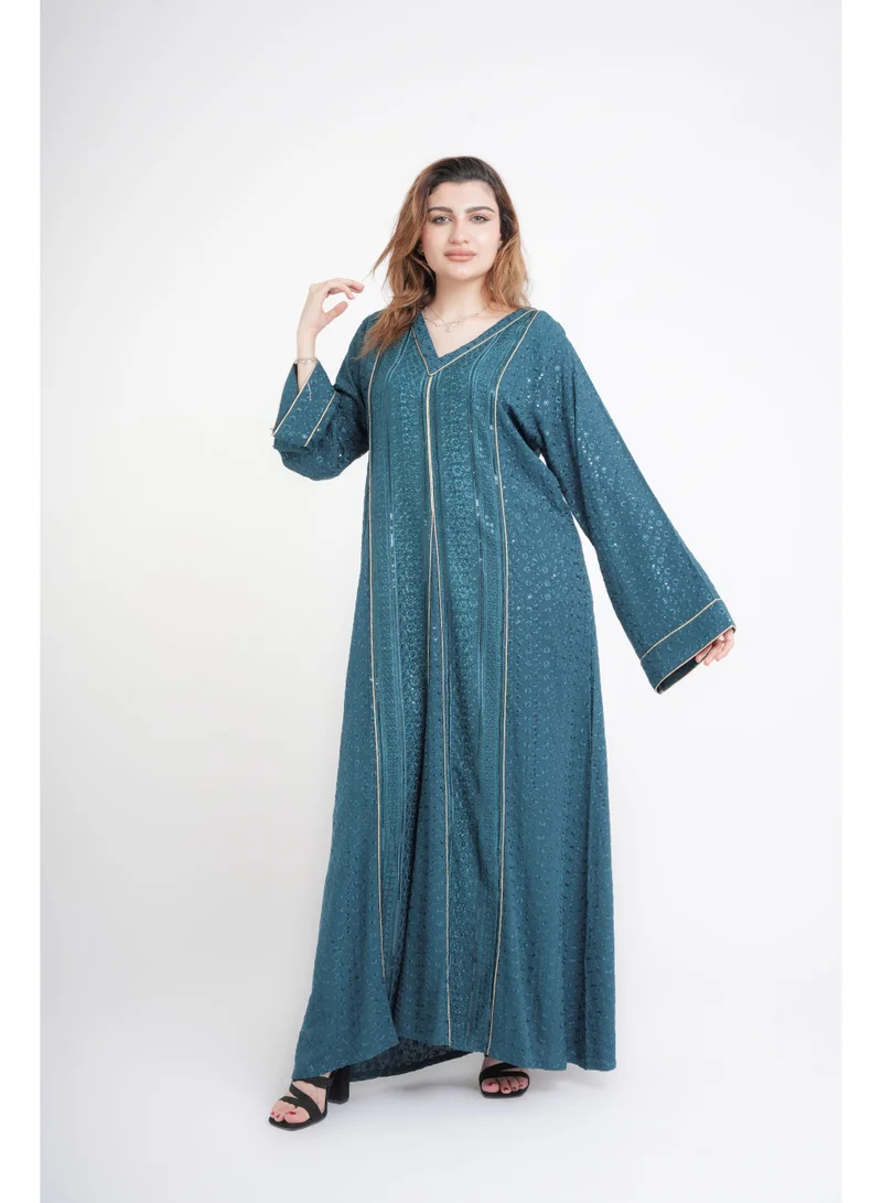 IKKXA Regal Spark Embroidered Jalabiya IN113 Turquoise