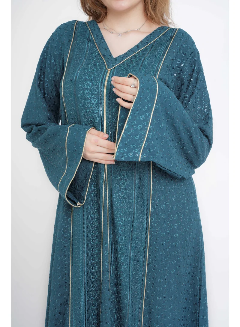 IKKXA Regal Spark Embroidered Jalabiya IN113 Turquoise