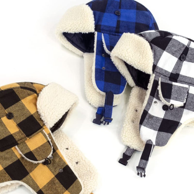 CHOK.LIDS Lumberjack Plaid Winter Trapper Unisex Premium Extra Strength Sherpa Ear Flap Chin Strap Cold Weather Outdoor Hat (Black Plaid) - Image 3