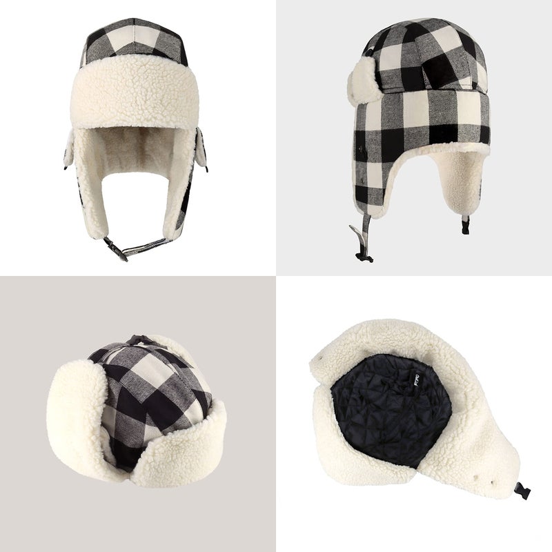 CHOK.LIDS Lumberjack Plaid Winter Trapper Unisex Premium Extra Strength Sherpa Ear Flap Chin Strap Cold Weather Outdoor Hat (Black Plaid) - Image 2