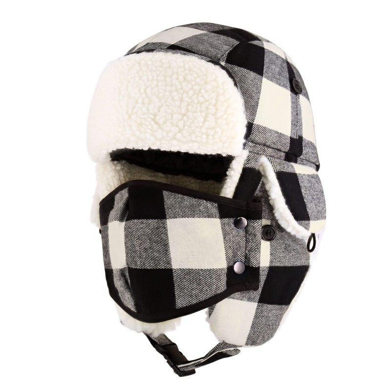 CHOK.LIDS Lumberjack Plaid Winter Trapper Unisex Premium Extra Strength Sherpa Ear Flap Chin Strap Cold Weather Outdoor Hat (Black Plaid) - Image 1