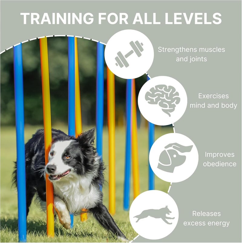 Trixie Dog Agility Slalom Course - 12 Adjustable Weave Poles Backyard Set - Portable Training Equipment with Carrying Bag & Training Guide - for All Breeds - Image 4