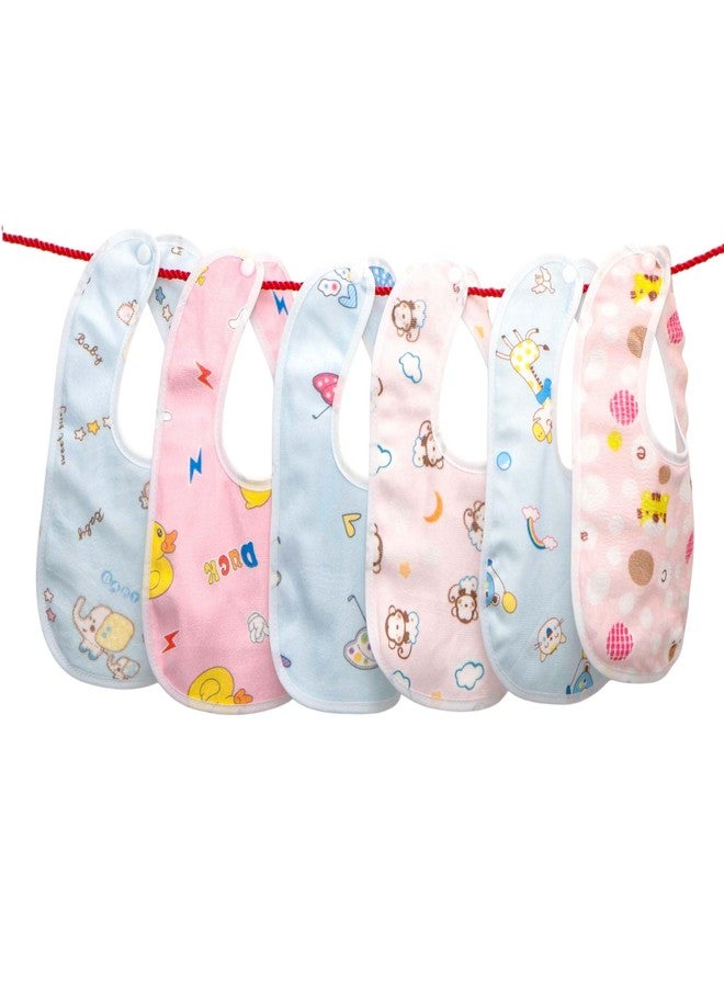 Uber World Baby Bibs for Feeding & Drooling | Two-Layer Waterproof | Soft Velvet Top Layer | Quick Dry | Cute Prints | Multi Color | Pack of 6 - Image 1