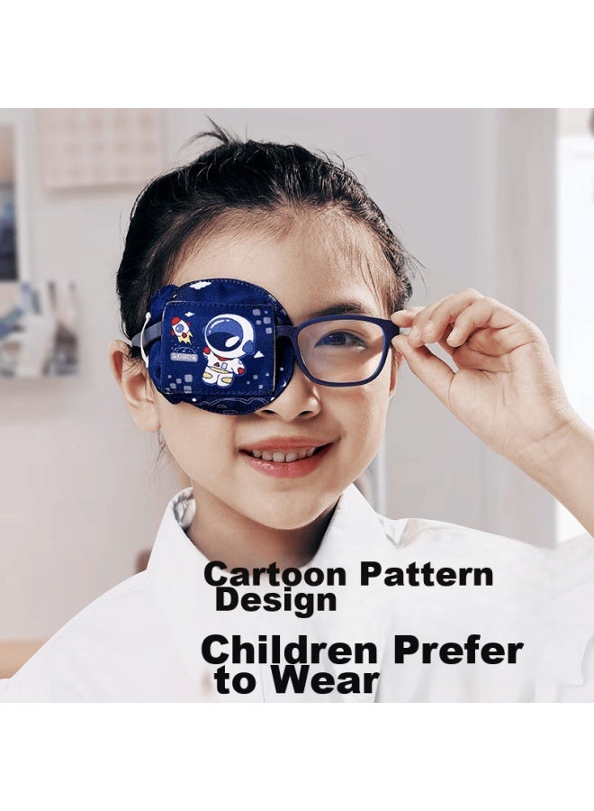 Moremerry Children's Eye Mask, Single-eye Vision Correction Trainer, Amblyopia Light-blocking Patch, Astronaut Desig - Image 3