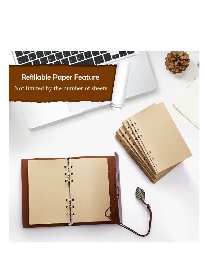 Vintage Leather Notebook, Retro Writing Journal Diary Pu Leather Cover, Leaf Pattern Spiral Blank String Daily Notepad, Art Sketchbook, Retro Pendants, Classic Embossed, Loose Leaf Orange - Image 4