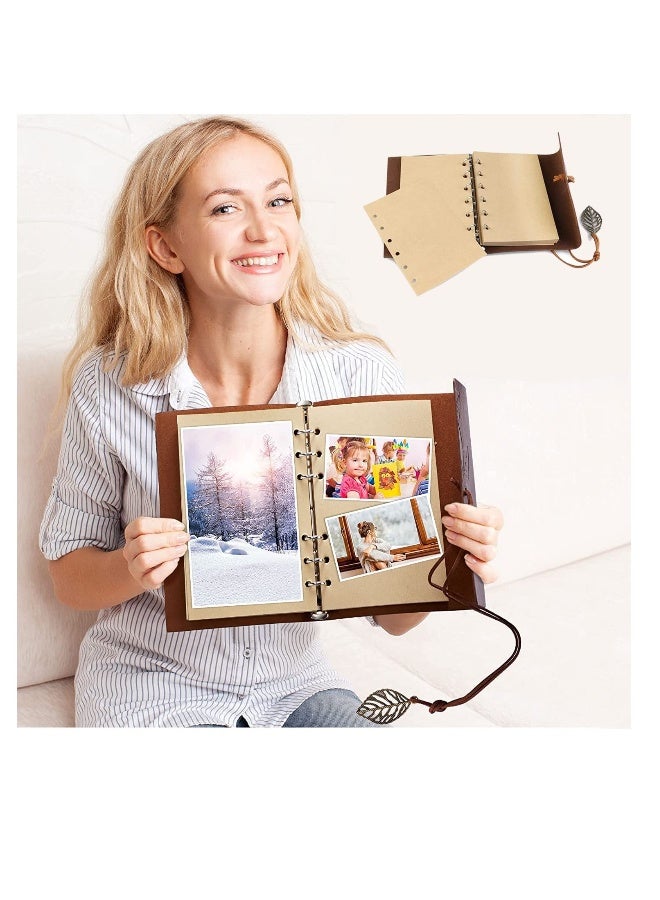 Vintage Leather Notebook, Retro Writing Journal Diary Pu Leather Cover, Leaf Pattern Spiral Blank String Daily Notepad, Art Sketchbook, Retro Pendants, Classic Embossed, Loose Leaf Orange - Image 3