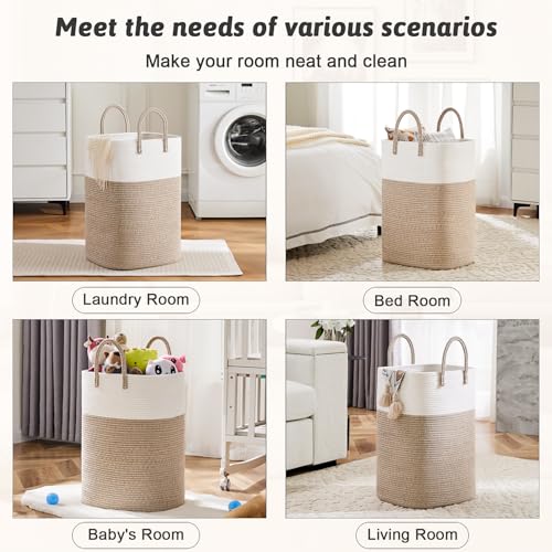Artfeel Laundry Basket,Woven Cotton Rope Laundry Hamper,Versatile Storage for Dirty Clothes,Baby Toys,and Blankets in Bathroom, Nursery,and Living Room (Brown, 60L) - Image 5