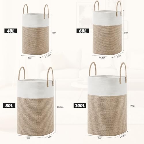 Artfeel Laundry Basket,Woven Cotton Rope Laundry Hamper,Versatile Storage for Dirty Clothes,Baby Toys,and Blankets in Bathroom, Nursery,and Living Room (Brown, 60L) - Image 3
