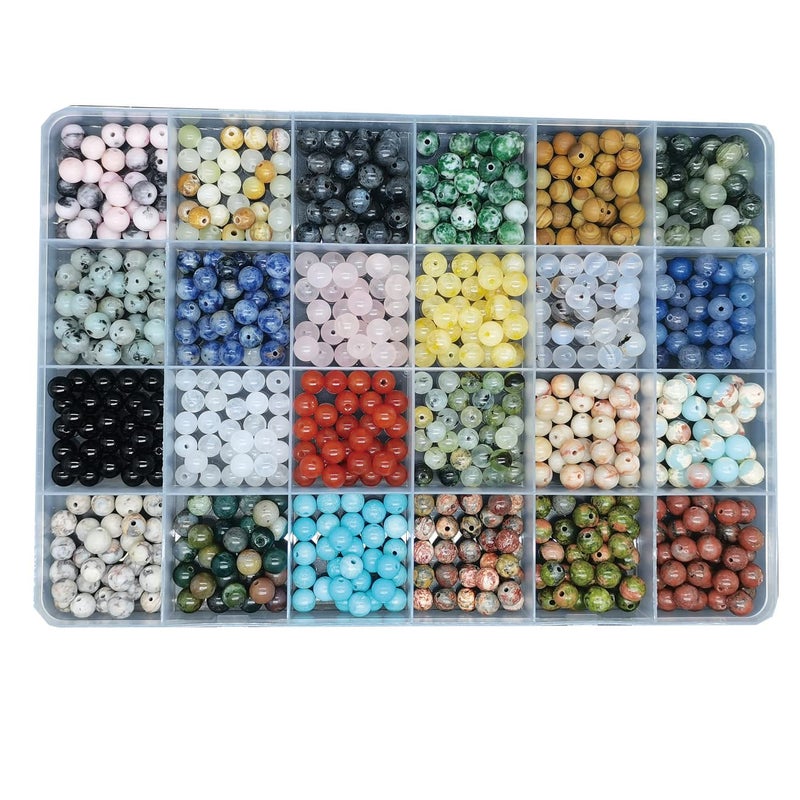 720pcs 6mm Natural Round Stone Beads Gemstone Beading Hole Size 1mm Crystal Energy Stone Healing for Bracelet Necklace Earrings Jewelry Making24 Colors26mm