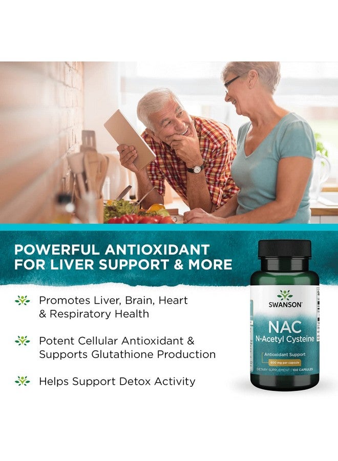 SWANSON Nac N Acetyl Cysteine Antioxidant Anti Aging Respiratory Liver Support Amino Acid Supplement 600 Mg 100 Capsules (2 Pack) - Image 5