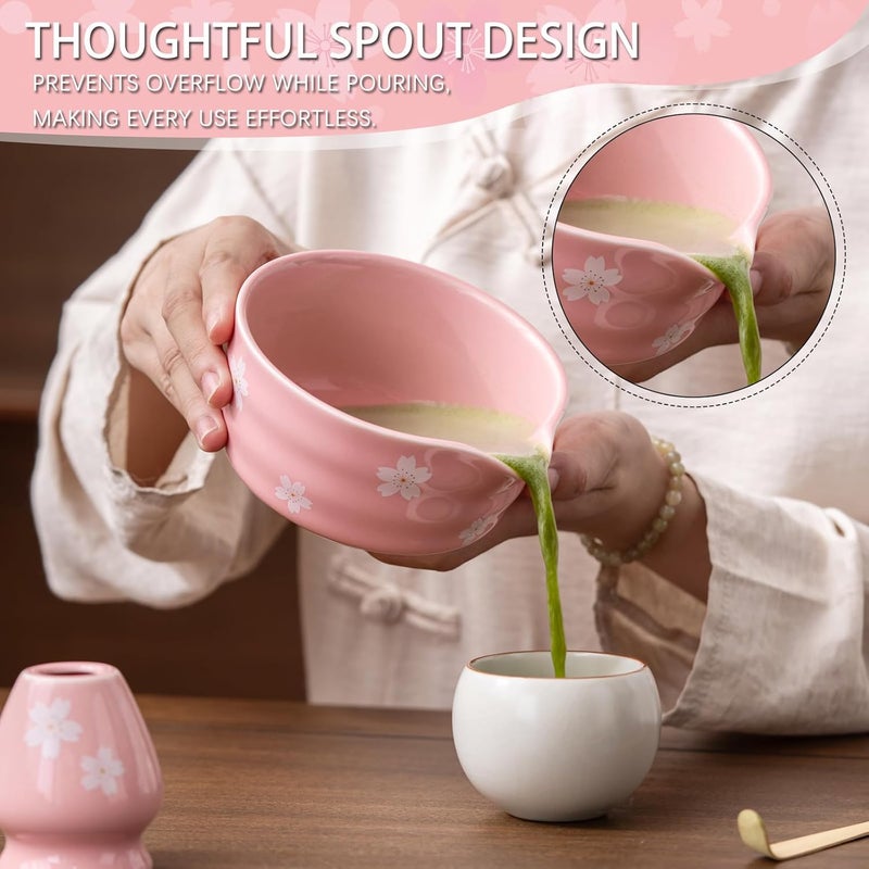 Buucup Matcha Whisk Set, Matcha Bowl with Spout, Matcha Whisk and Holder, Bamboo Matcha Scoop and Stainless Sifter，Ceramic Matcha Bowl Set (Pink) - Image 5