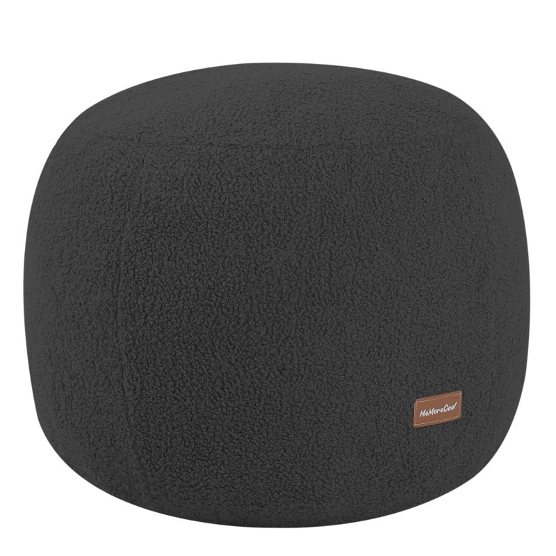 MeMoreCool Round Pouf Ottoman â€“ 20x20x15 Inch Stuffed Footrest with Foam Filling, Dark Grey Small Circle Footstool for Living Room | Soft Teddy Fleece Cover | Washable Compact Floor Pouf - Image 1