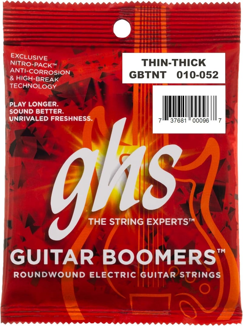 GHS Strings مجموعة أوتار جي إتش إس بومرز للجيتار الكهربائي - جي بي-تي إن تي - قياس سميك ورقيق 010/052 - Image 1