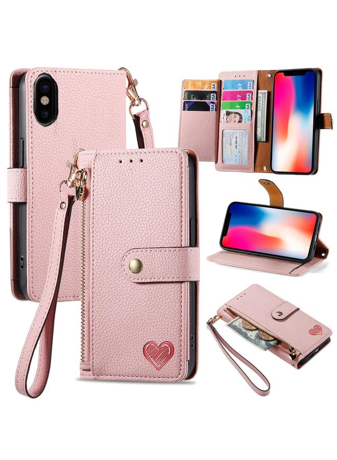 اس-توب جراب هاتف جلدي بسحاب مع حبل لهاتف iPhone X / XS Love - Image 1