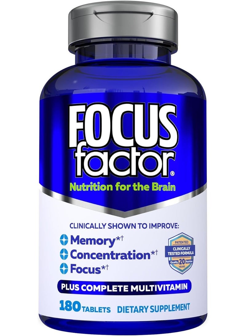 Focus Factor Brain Supplement Multivitamin Improve Memory and Clarity Boost Concentration Neuro Energy Learning Reasoning for Men and Women 180 Tablets - Image 1