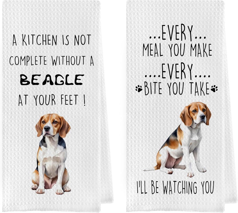 Geqtt Funny Beagle Dish Towels Set - Beagle Gifts Decorative Waffle Weave Kitchen Towels, Hand Towel, Tea Towel (16×24 Inches, Set of 2) - Image 1
