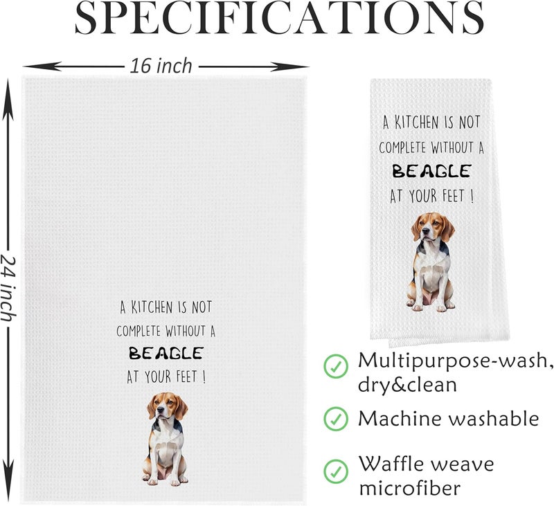 Geqtt Funny Beagle Dish Towels Set - Beagle Gifts Decorative Waffle Weave Kitchen Towels, Hand Towel, Tea Towel (16×24 Inches, Set of 2) - Image 2