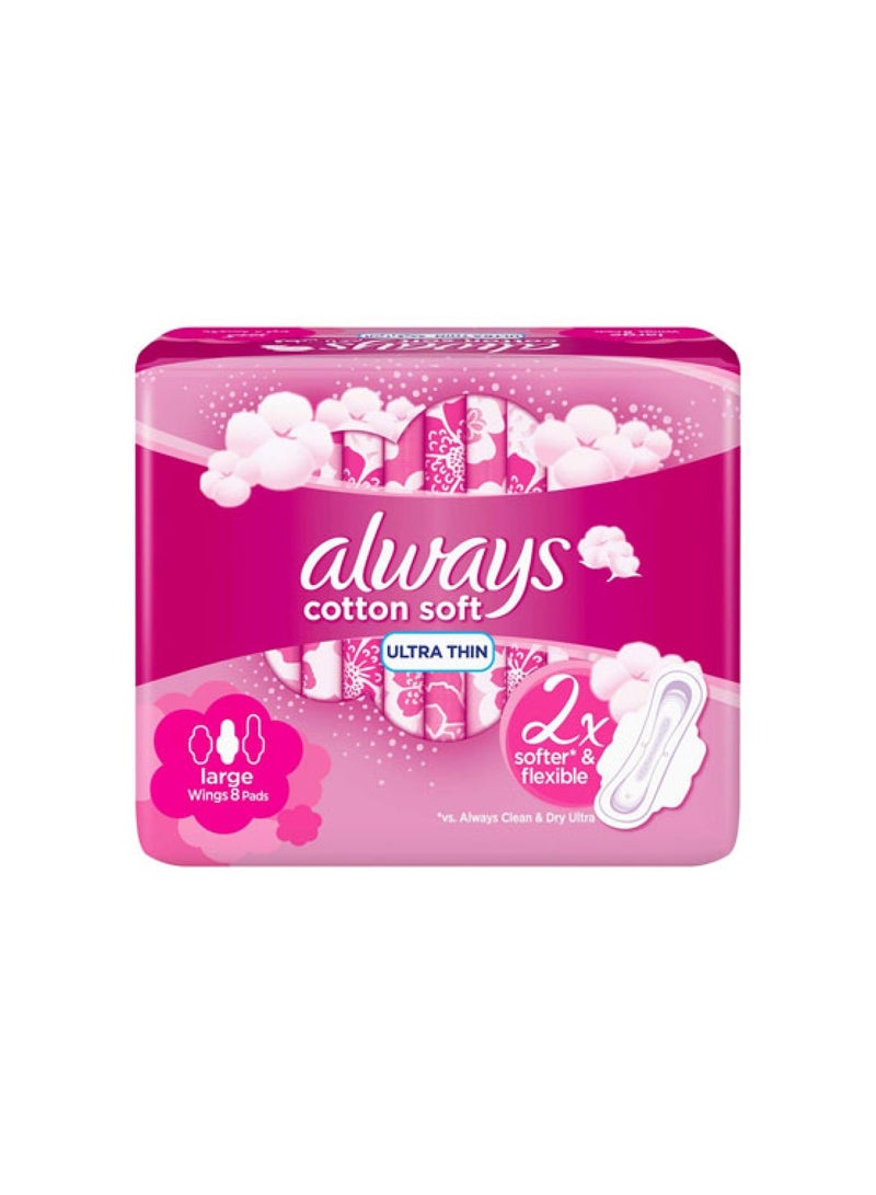 Always Cotton Soft – Ultra Thin Large Pads with Wings – 8 Pads Pack of 3